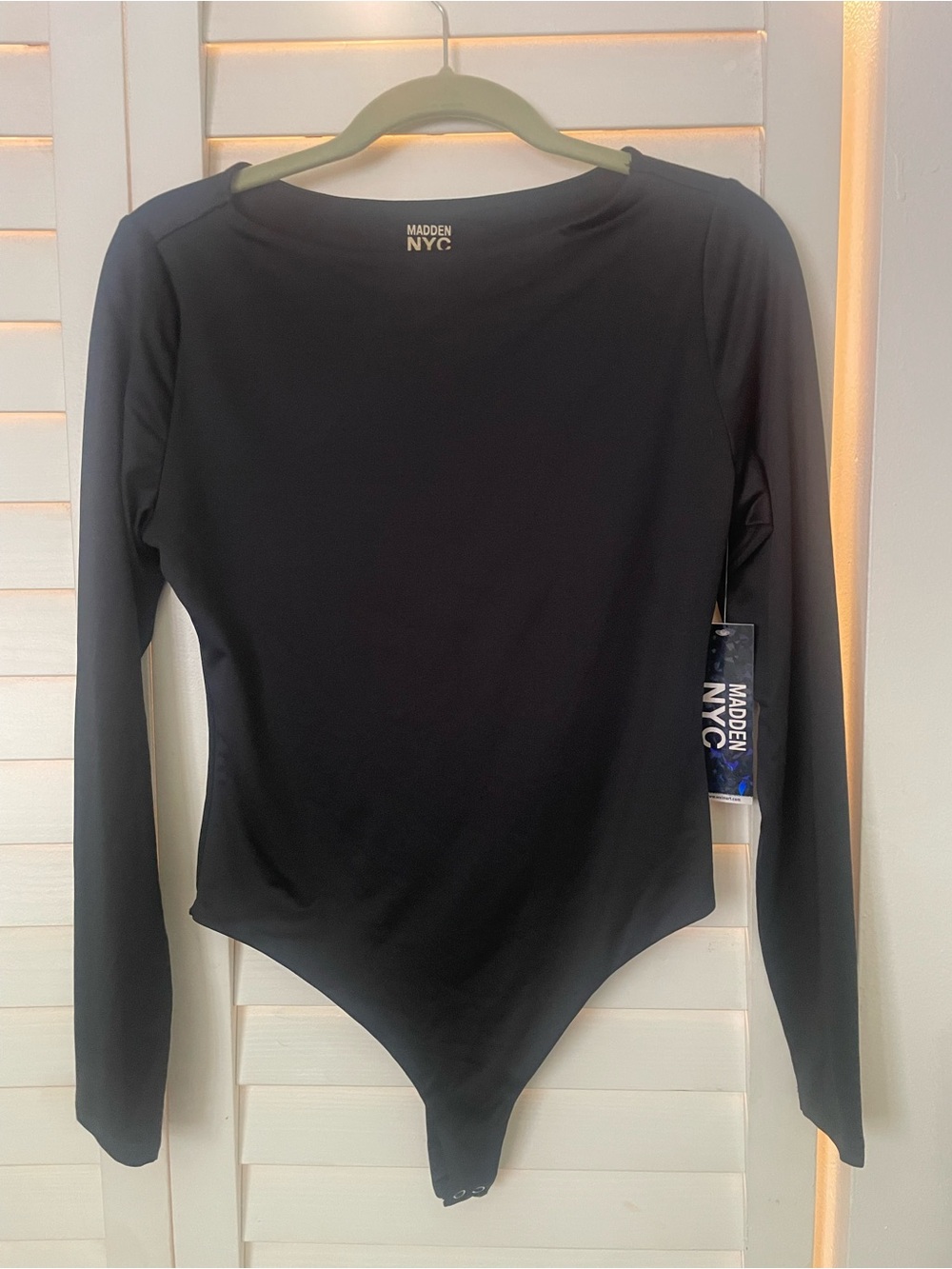 Steve Madden NYS Long-Sleeve Black Thong Bodysuit NWT size Medium